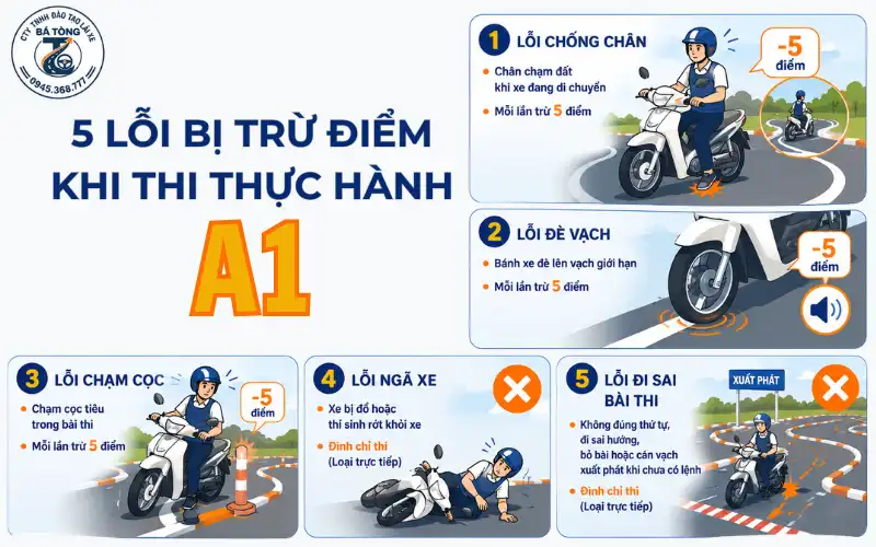 5 Lỗi bị trừ điểm khi thi thực hành A1