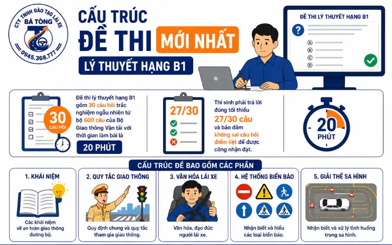 Cấu trúc đề thi lý thuyết hạng B1 mới nhất