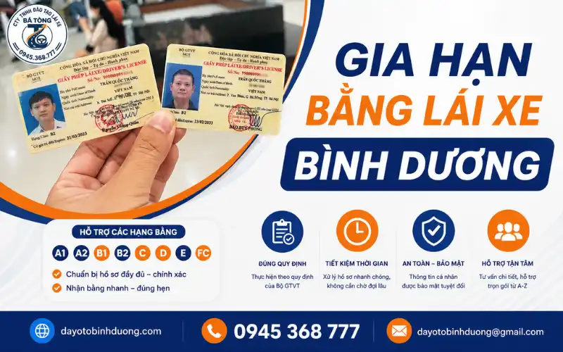 Gia Hạn Bằng Lái Xe Bình Dương 2026 Cần Gì | Hồ Sơ, Thủ Tục, Địa Điểm Và Lệ Phí Chi Tiết