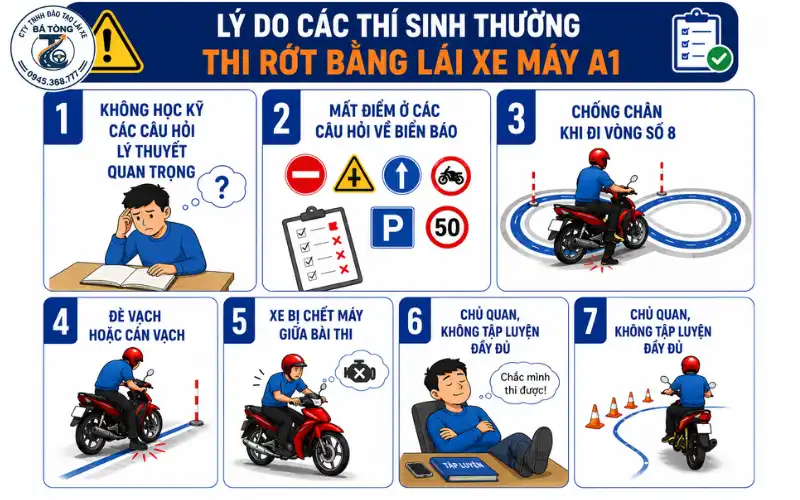 Lý do các thí sinh thường thi rớt bằng lái xe máy A1