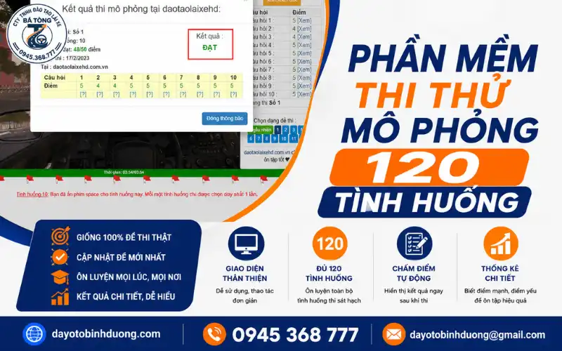 Phần Mềm Thi Thử Mô Phỏng 120 Tình Huống Mới Nhất